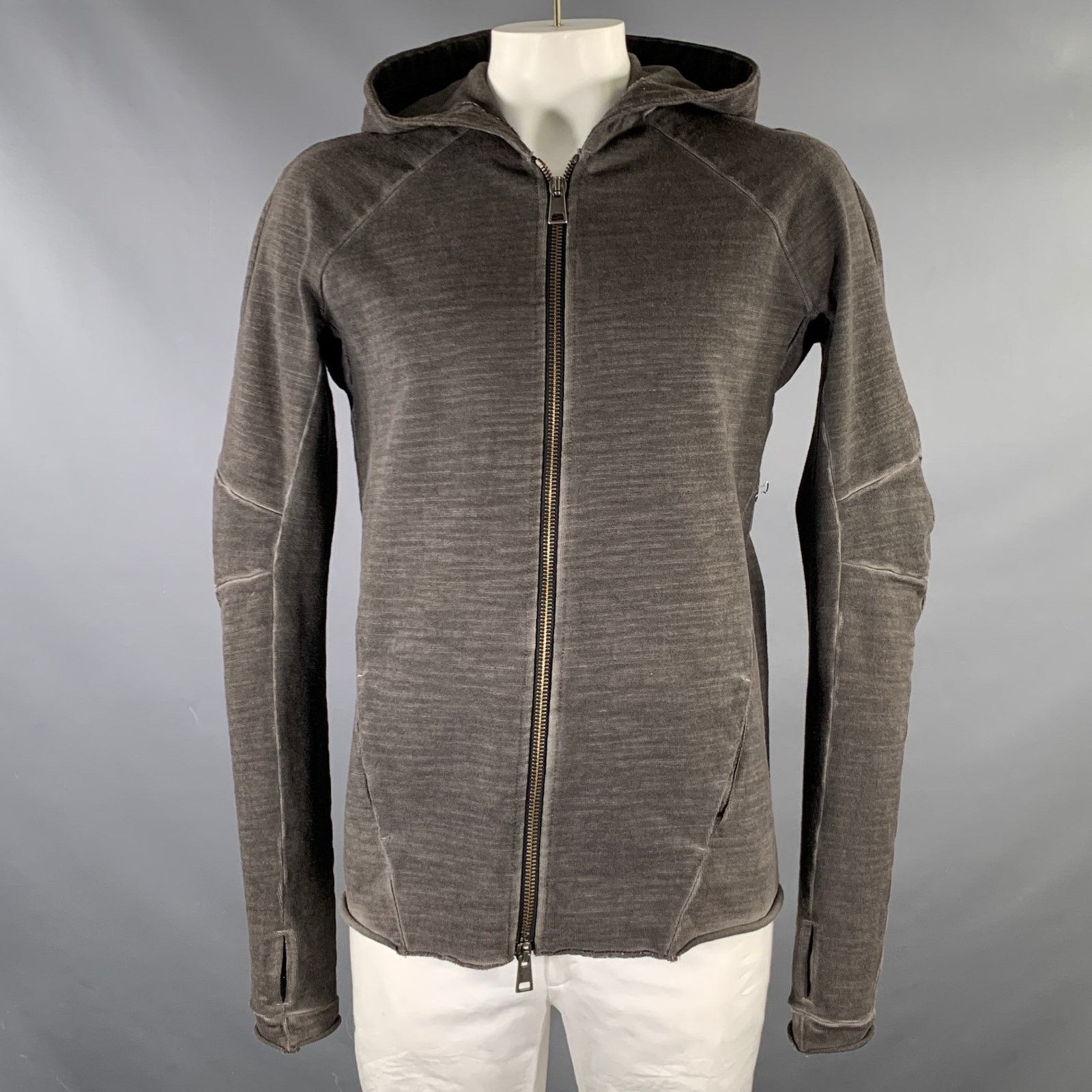 ANDREA YA'AQOV Size L Gray Dyed Cotton Hoodie Jacket