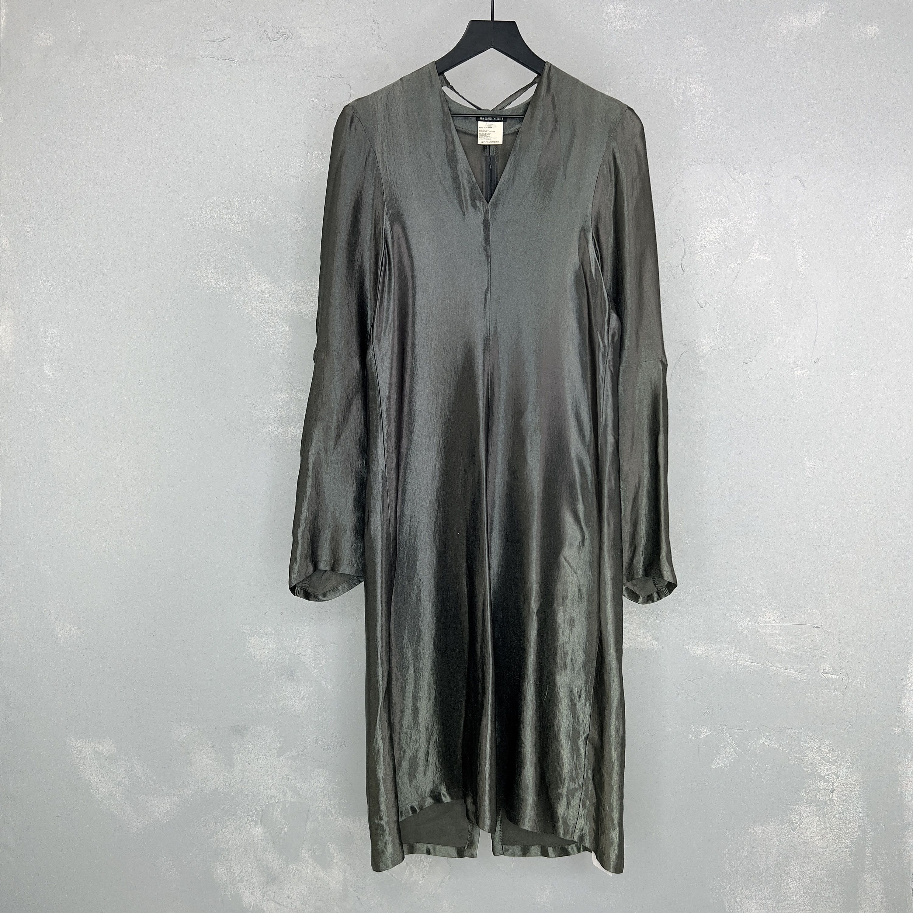 image of Ann Demeulemeester Midi Long Sleeve Dress in Gray Green, Women's (Size XS)