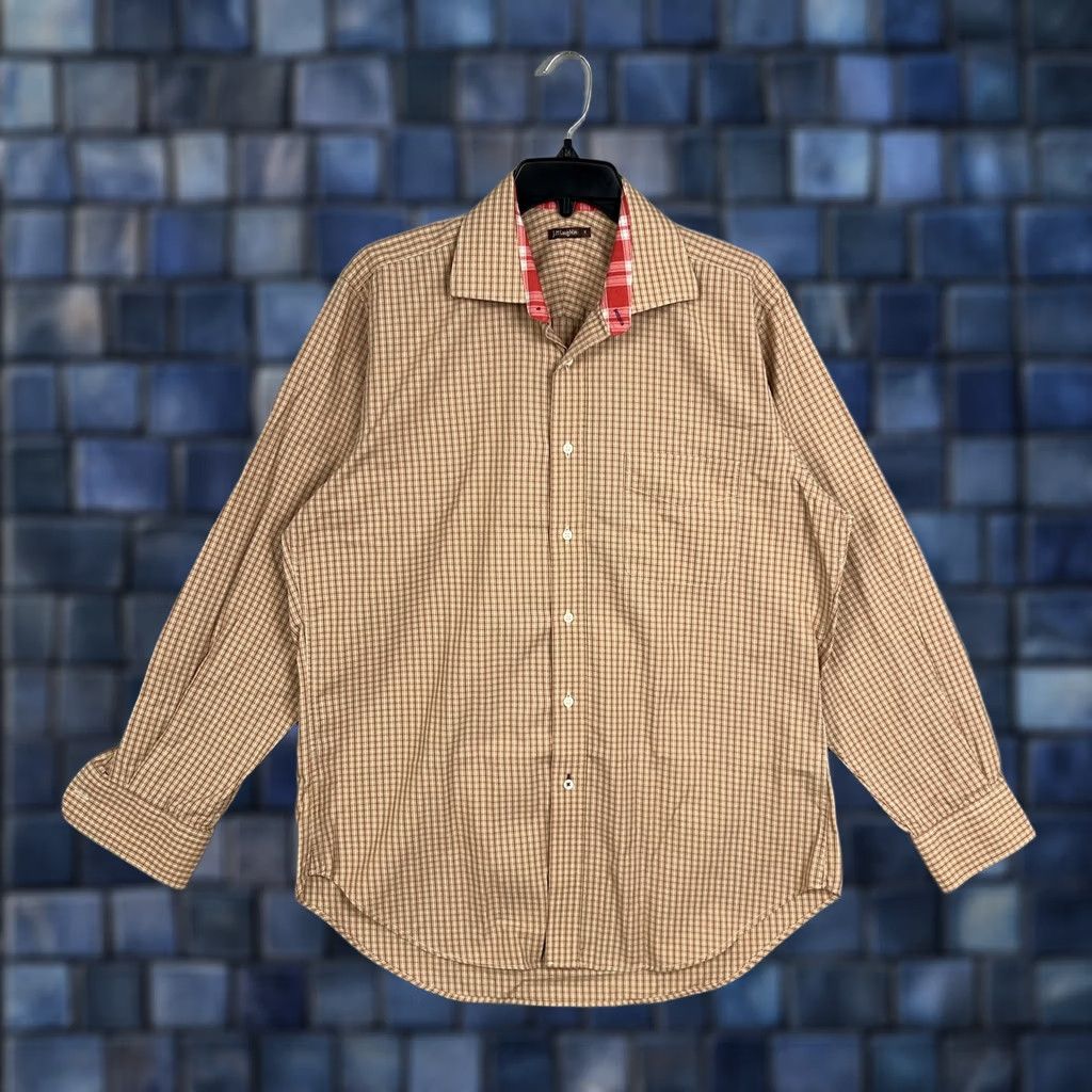 J.McLaughlin J McLaughlin Shirt Mens Medium Tan Red Plaid Dressy Office Button-Up Long Sleeve Casual Preppy Size US M / EU 48-50 / 2 - 1 Thumbnail