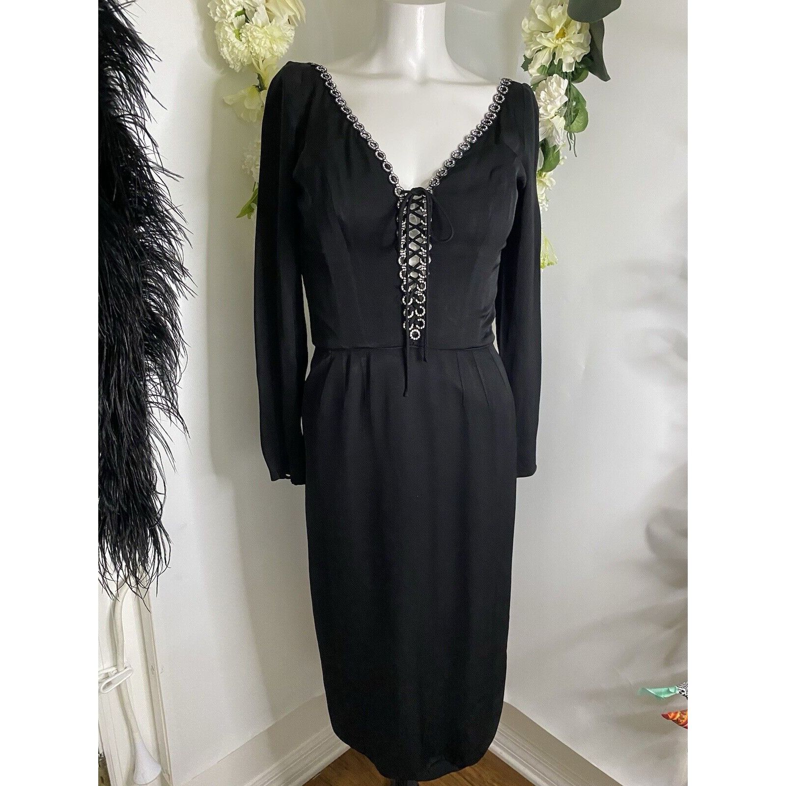 Vintage Vintage 1970s Jack Hartley Miami Black Corset Cocktail Midi Size XS / US 0-2 / IT 36-38 - 23 Thumbnail