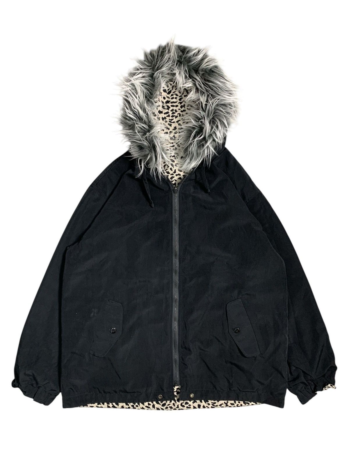 LEOPARD REVERSIBLE FUR HOODIE ZIP JACKET IFSIX LGB STYLE
