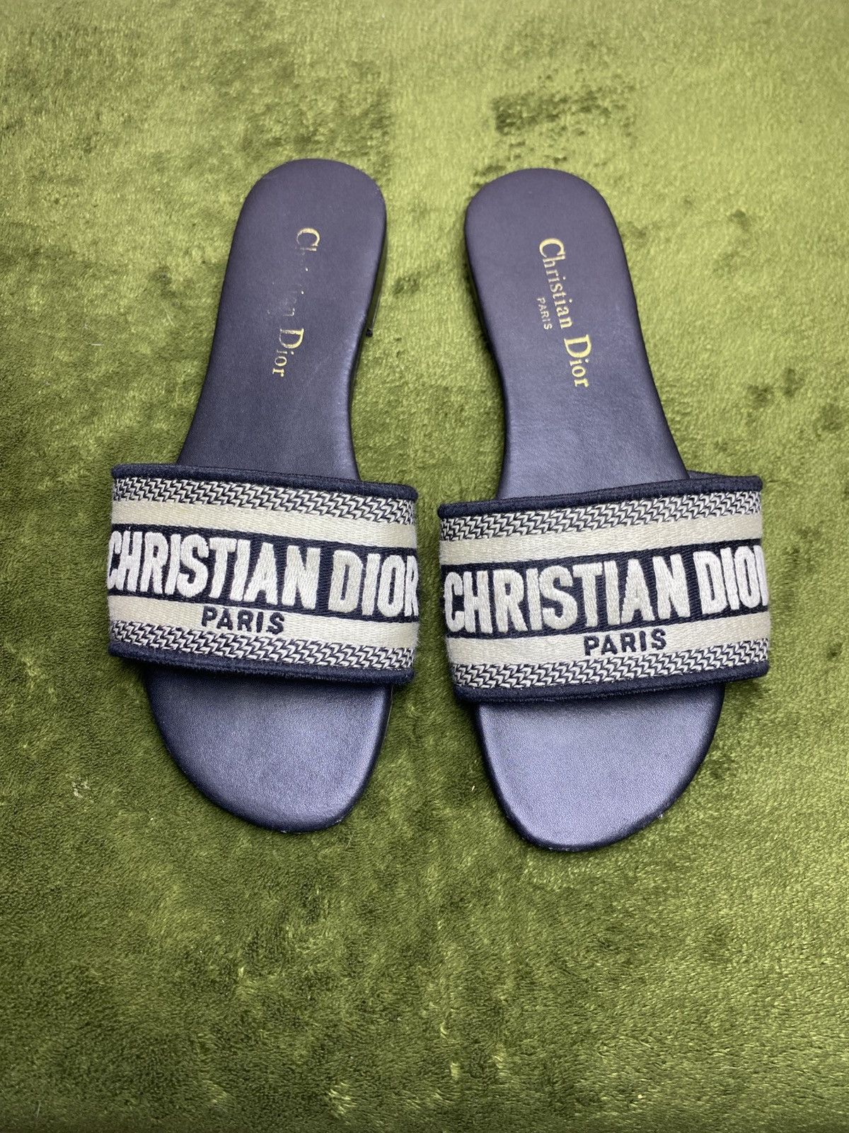Dior CHRISTIAN DIOR DWAY NAVY BLUE FABRIC SLIDES SANDALS SHOES Size US 8 / IT 38 - 1 Thumbnail