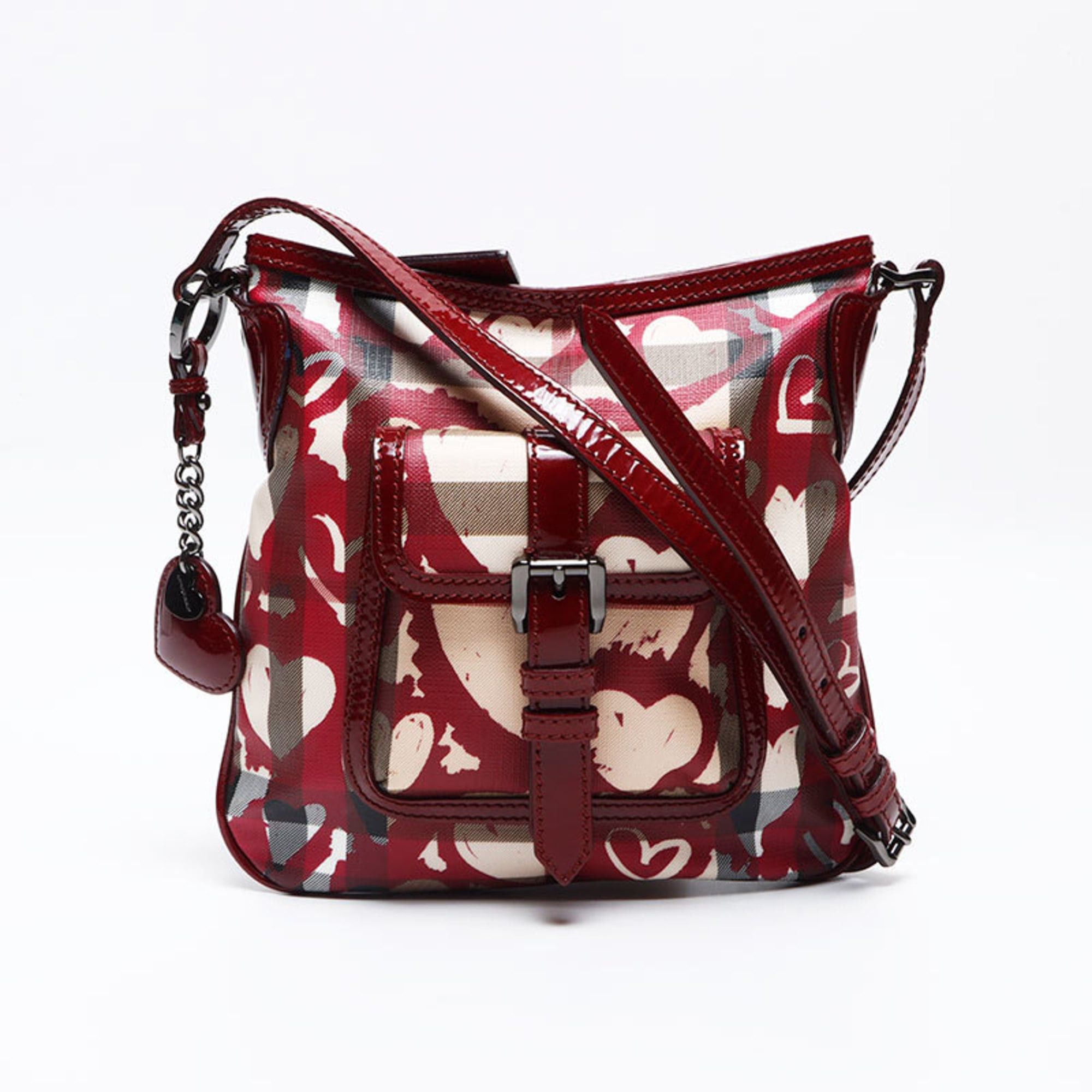 Burberry Burberry Nova Check Heart Enamel Shoulder Bag, Beige and Red, WS12805 Size ONE SIZE - 1 Thumbnail