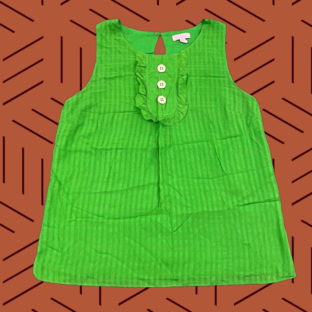 Lilly Pulitzer VINTAGE Lilly Pulitzer Silk Blouse Women's Size 12 Green Striped Ruffle Button Shirt Casual Size XL / US 12-14 / IT 48-50 - 1 Thumbnail