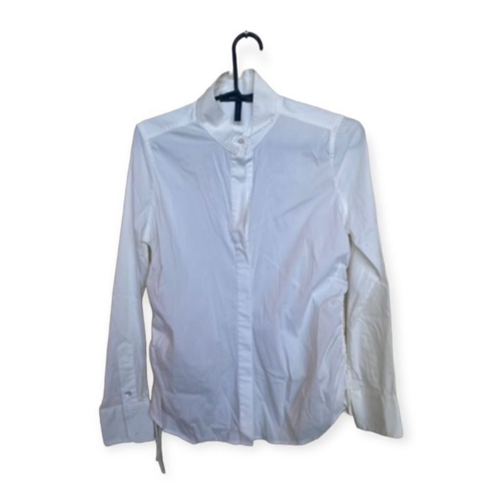 Bcbgmaxazria BCBG Max Azria White Button Down Shirt Women’s Small Tie Det Size S / US 4 / IT 40 - 1 Thumbnail