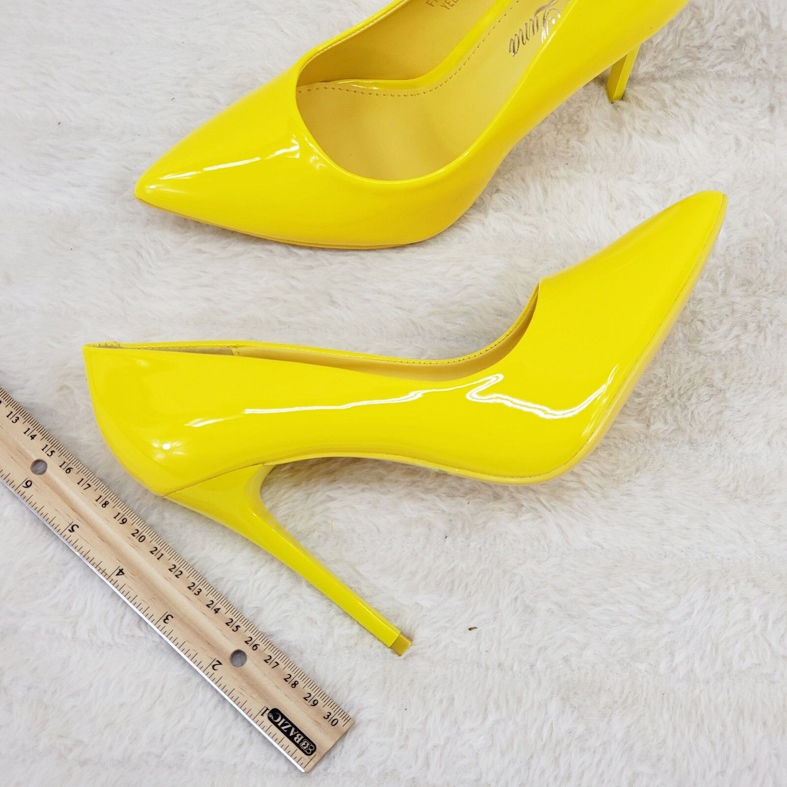 Other Fabio Bright Yellow Patent High Heel Shoes Pointy Toe Pump 7 Size US 7 / IT 37 - 4 Thumbnail