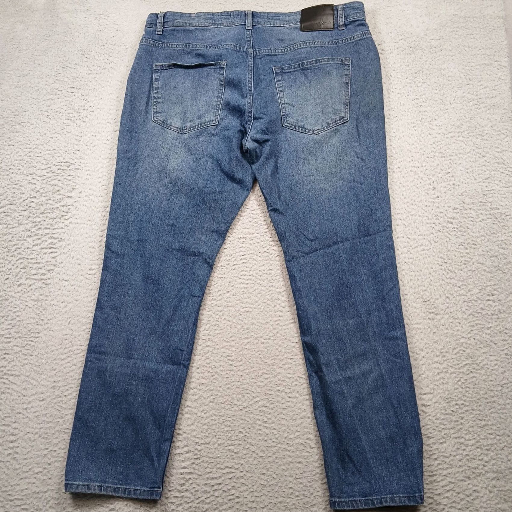 Denime Tailor Vintage Jeans Slim Straight Men 38x30 Blue Denim Stretch Five-Pocket Modern Slim Fit Mens Jeans Straight Blue Size US 38 / EU 54 - 3 Thumbnail