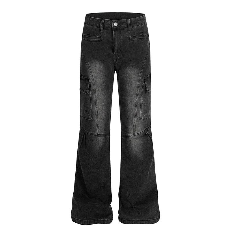 American high-street patchwork low-rise flared jeans