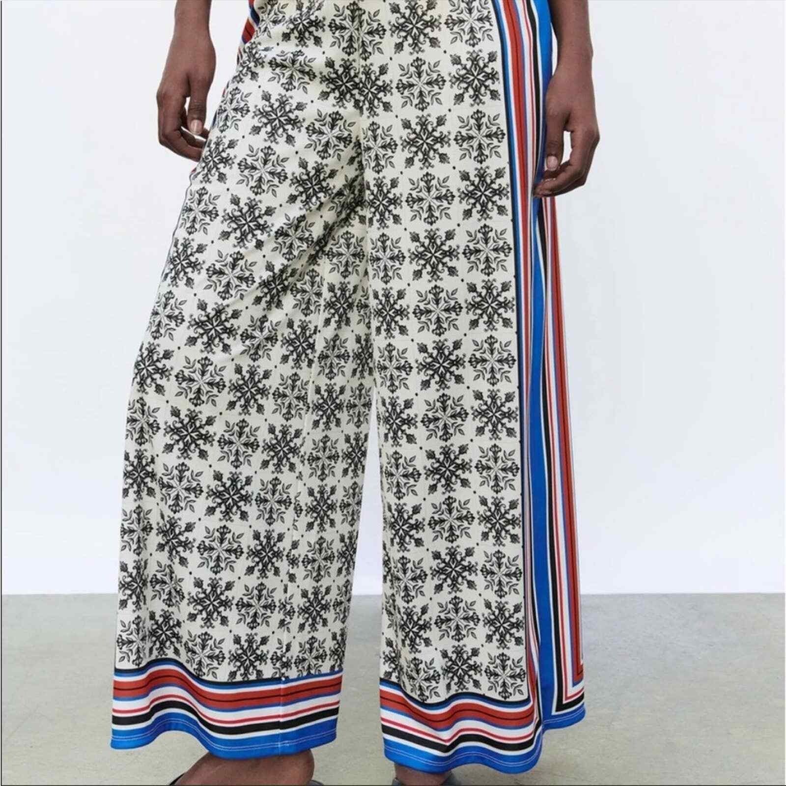 Zara Zara Contrast Striped Scarf Print Detail Pants Size 30" / US 8 / IT 44 - 3 Thumbnail