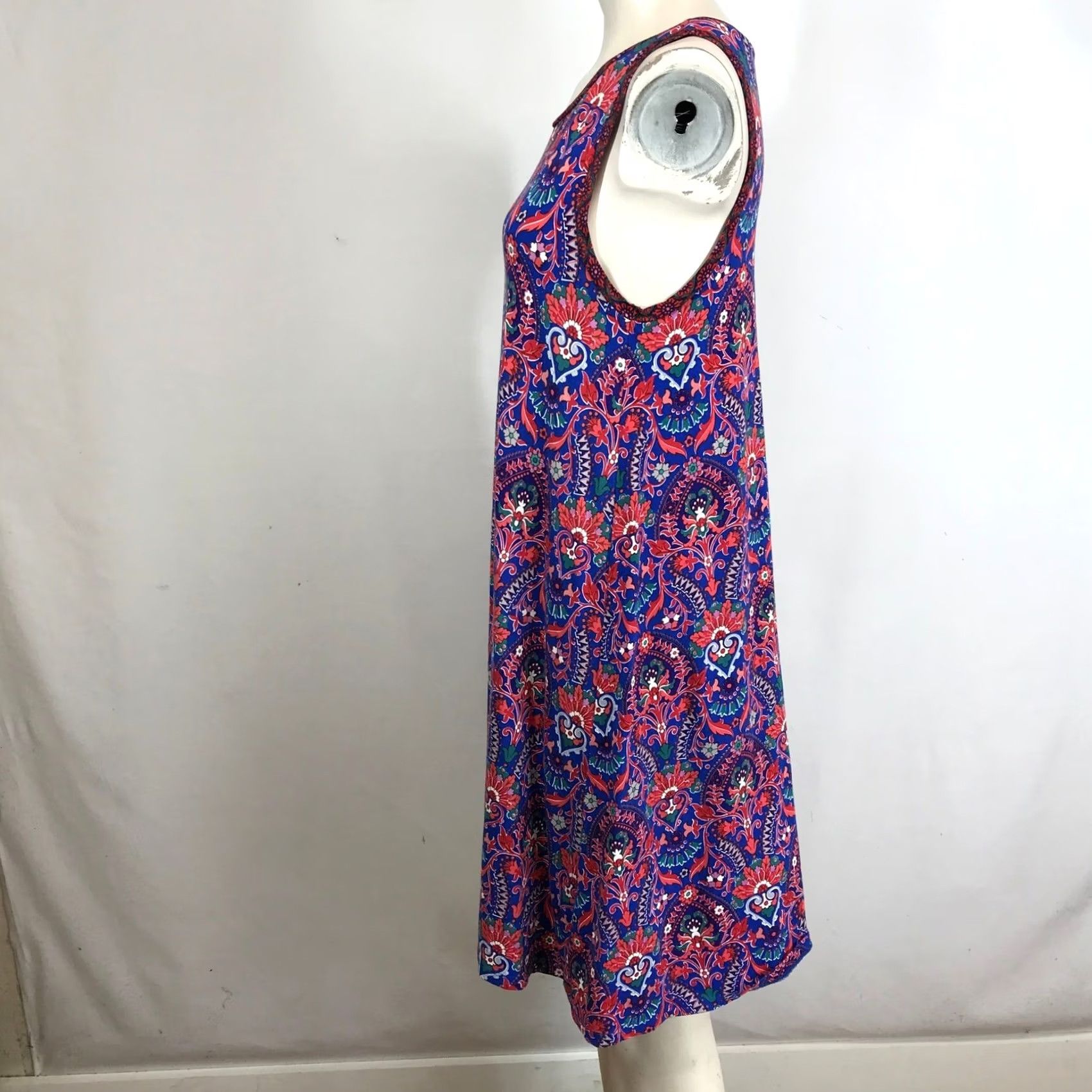 Loft LOFT Dress Sleeveless A-line Floral Print Round Neck Midi XS S Blue Red Womens Size S / US 4 / IT 40 - 6 Thumbnail