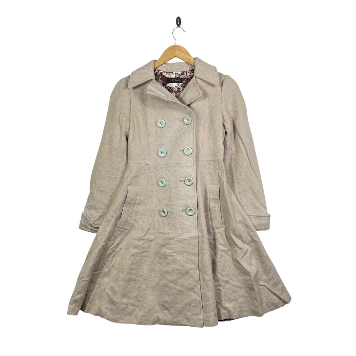 Vintage L’Est Rose Double Breasted Flare Coat Beige Princess Cut Size S / US 4 / IT 40 - 1 Thumbnail