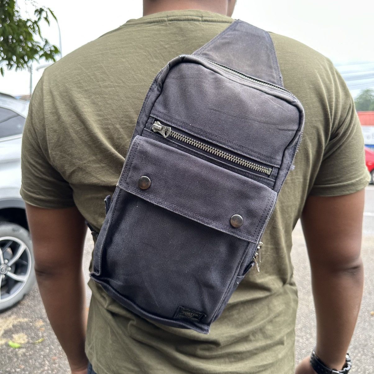 Porter Tokyo Sling Shoulder Bag Duck Canvas Fabric in Blue, Men's