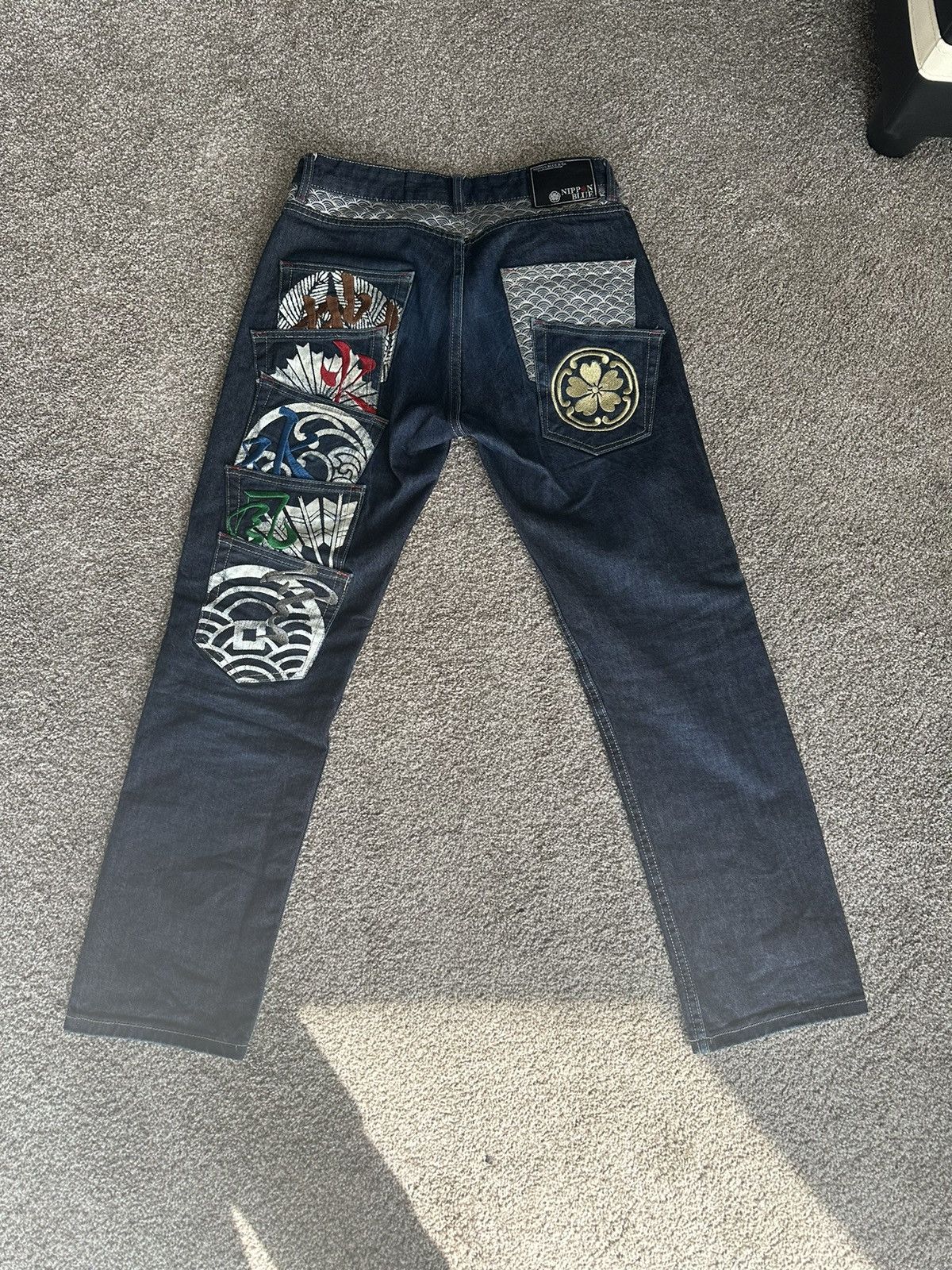 image of Authentic Vintage Embroidered Japanese Denim Jeans in Navy, Men's (Size 31)