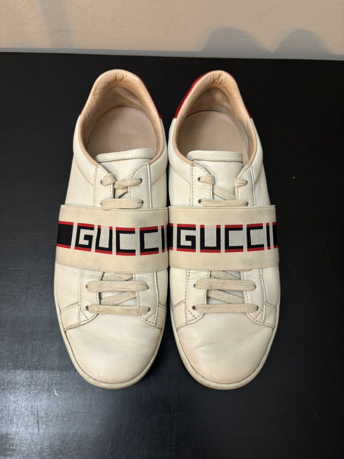 Gucci Gucci Ace Band Stripe Leather Sneakers White Red Size US 8 / IT 38 - 2 Thumbnail