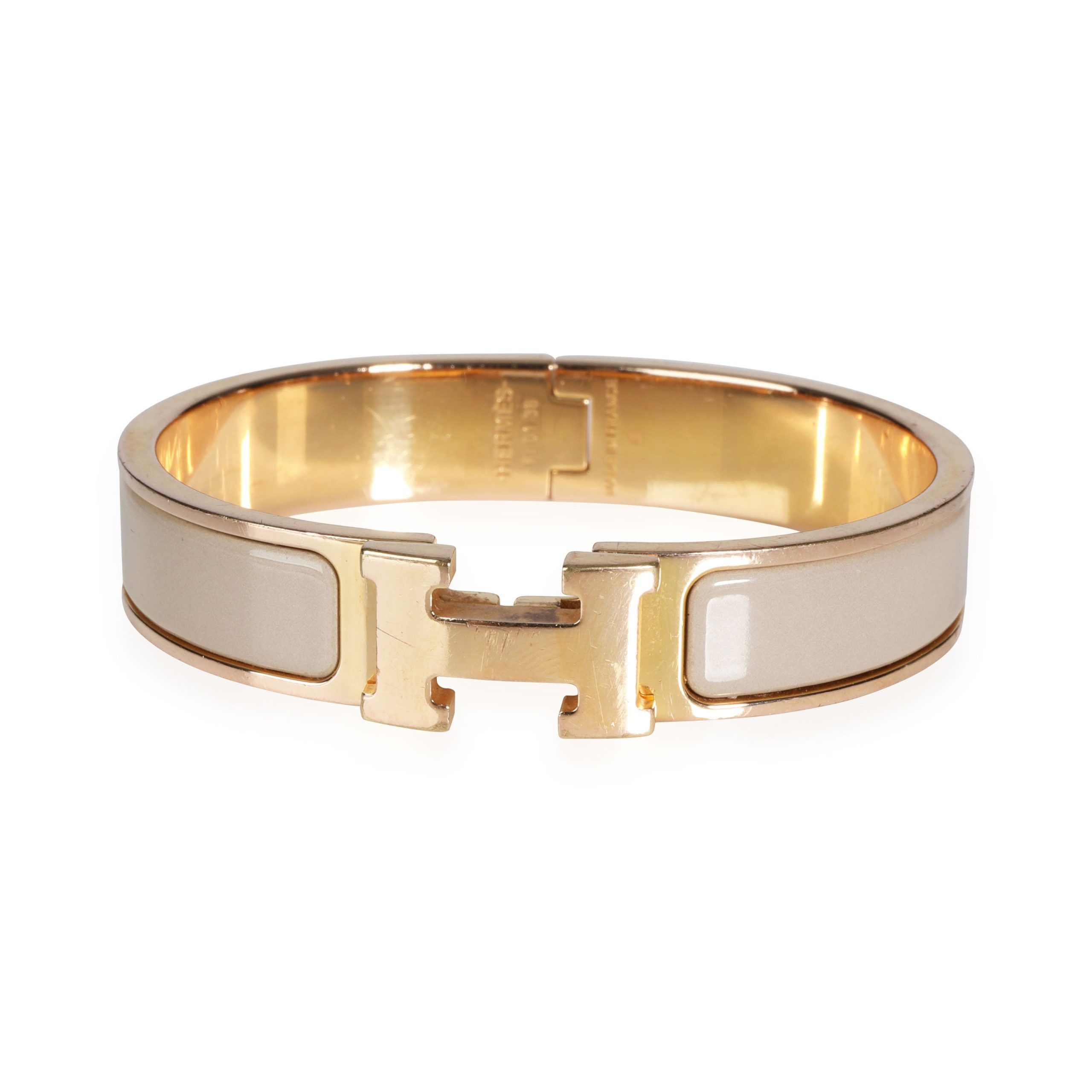 image of Hermes Clic H Taupe Gold Plated Bracelet in Yellow, Women's