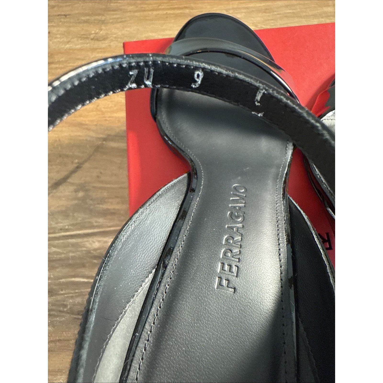 Salvatore Ferragamo Ferragamo Vidette Black Patent Leather Wedge Sandal Women 9C Size US 9 / IT 39 - 9 Thumbnail
