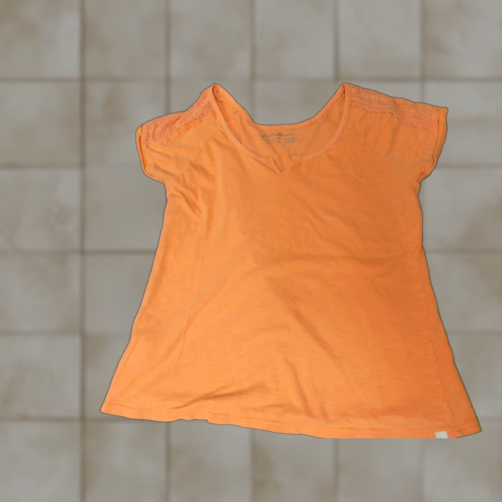 Eddie Bauer Eddie Bauer Womens Shirt PM Petites Orange Stretch Outdoors Crew Neck Casual Short Sleeve Blouse Button Cotton Rayon Basic Outdoor Women Mens? Size M / US 6-8 / IT 42-44 - 1 Thumbnail