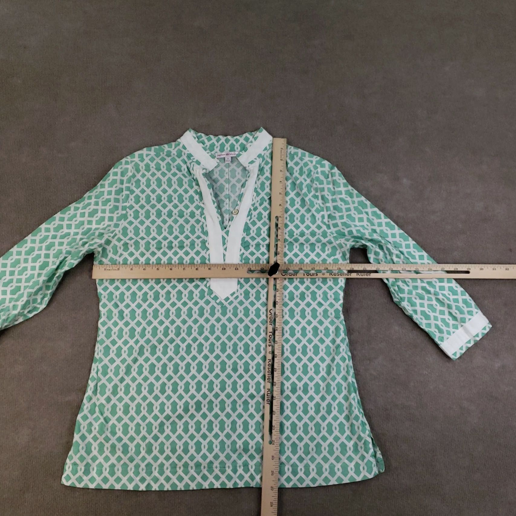 Peter Millar Peter Millar Shirt Womens Medium Green Geometric Print 3/4 Sleeve Top Golf Size M / US 6-8 / IT 42-44 - 2 Thumbnail