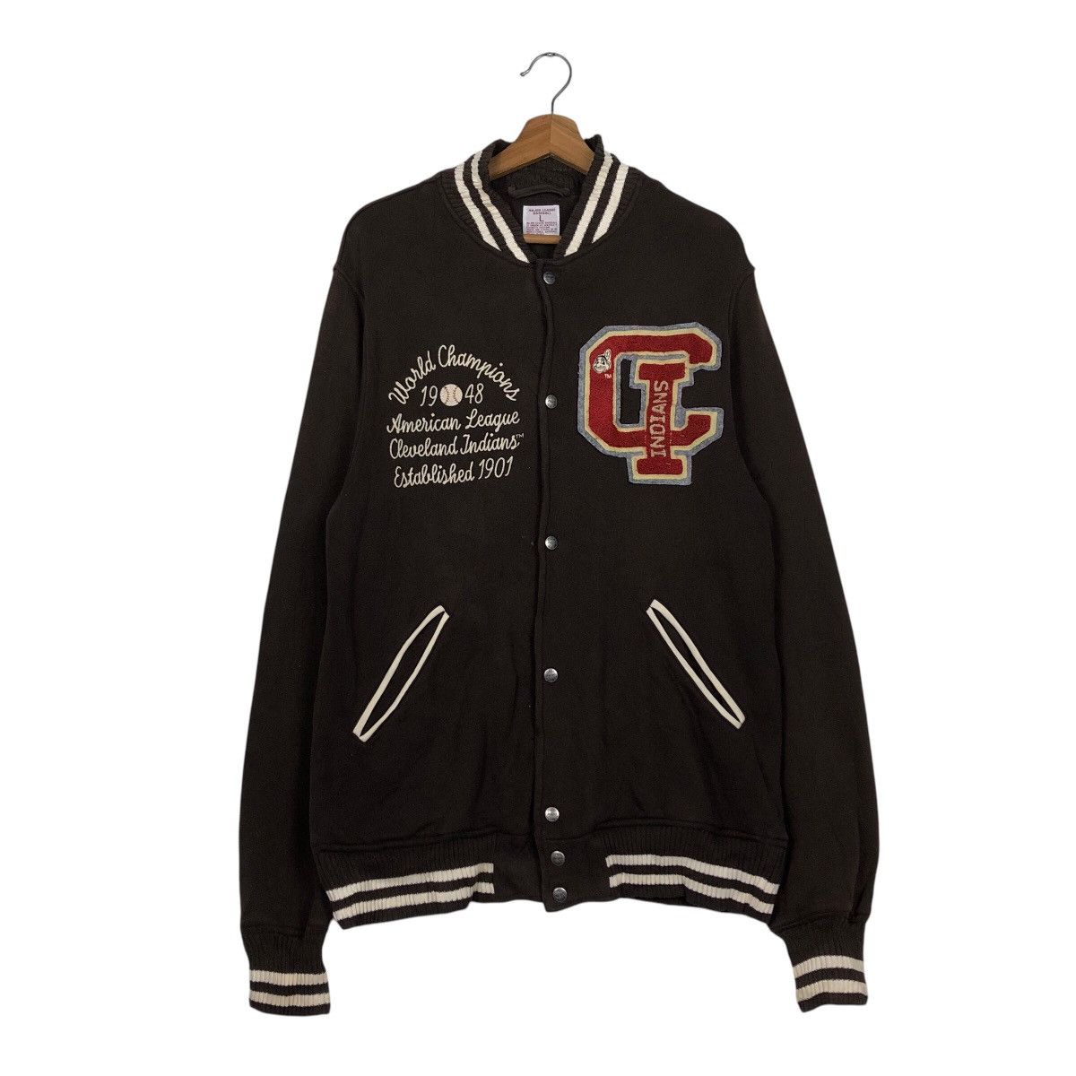 Japanese Brand × MLB × Vintage 📌Vintage Jumper Snap Button Jacket Mlb Indians Big Logo Size US L / EU 52-54 / 3 - 2 Thumbnail