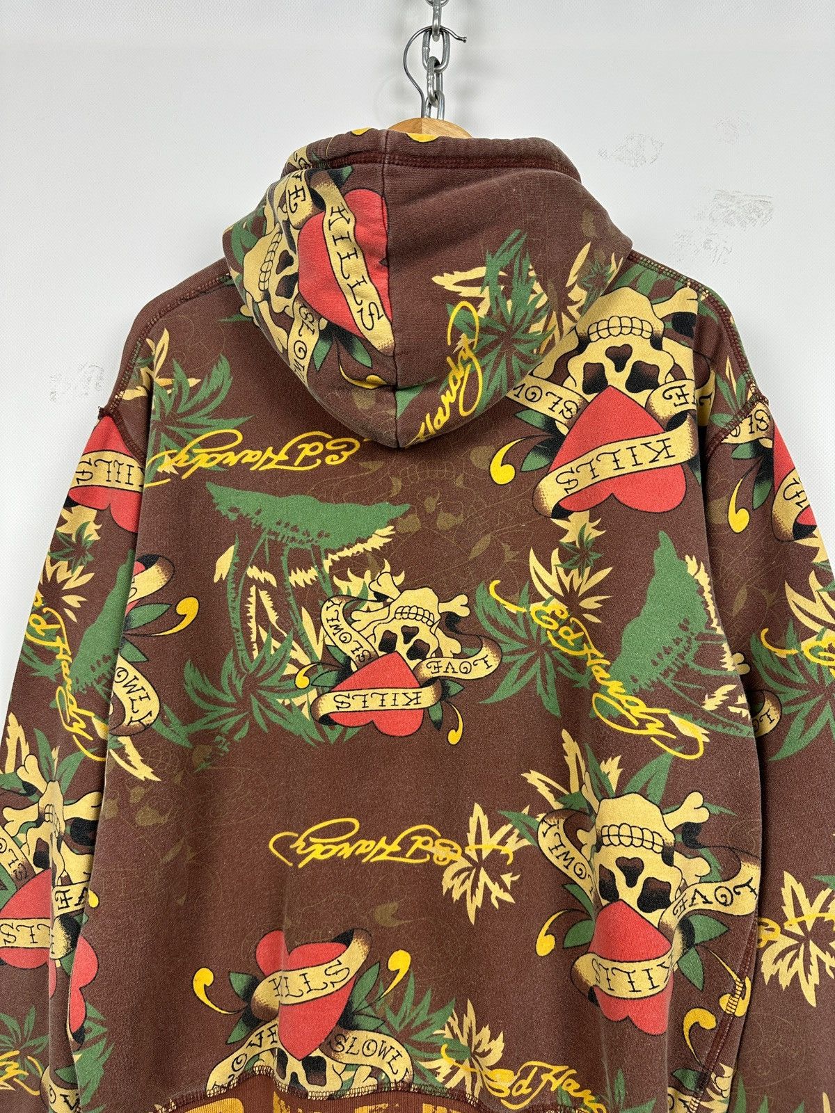 Ed Hardy Vintage Ed Hardy Skull Heart Tattoo AOP Brown Zip Up Hoodie Size US XL / EU 56 / 4 - 14 Thumbnail