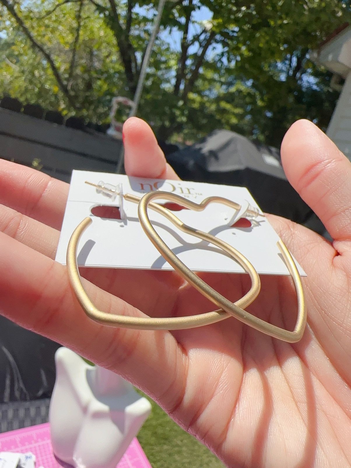 Designer Noir gold tone Open loop heart earrings 18kt gold plated Size ONE SIZE - 2 Thumbnail