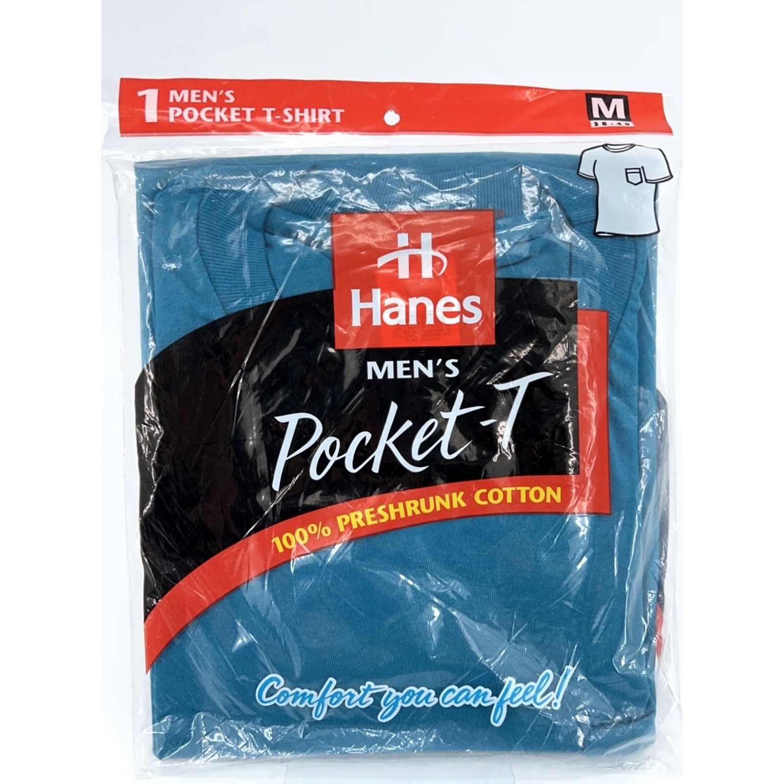 Hanes VINTAGE Hanes Pocket T-Shirt M MEDIUM Blue Cotton NOS Men 90s 80s Story: NIP Size US M / EU 48-50 / 2 - 2 Thumbnail