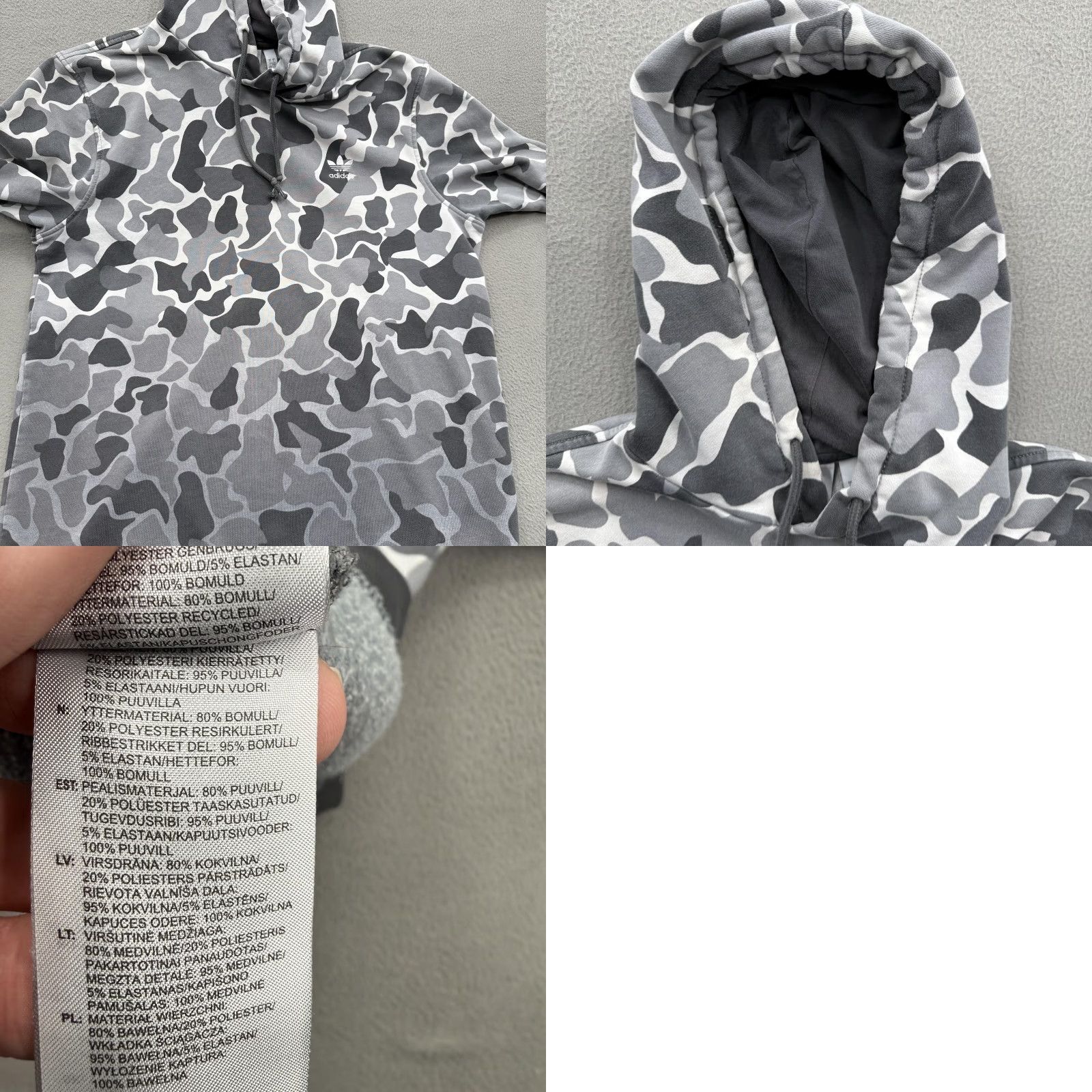 Adidas Adidas Originals Hoodie Mens Large Gray Camo Pullover Fleece Sweatshirt Trefoil Size US L / EU 52-54 / 3 - 8 Thumbnail