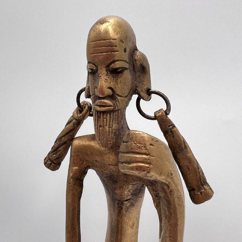 Vintage Antique Bronze African Man Figurine – Tribal Brass Statue Size ONE SIZE - 7 Thumbnail