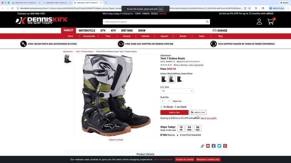 Alpinestars Alpinestars Tech 7 Enduro Boot Military Green, numeric_16 Size US 15 / EU 48 - 2 Thumbnail