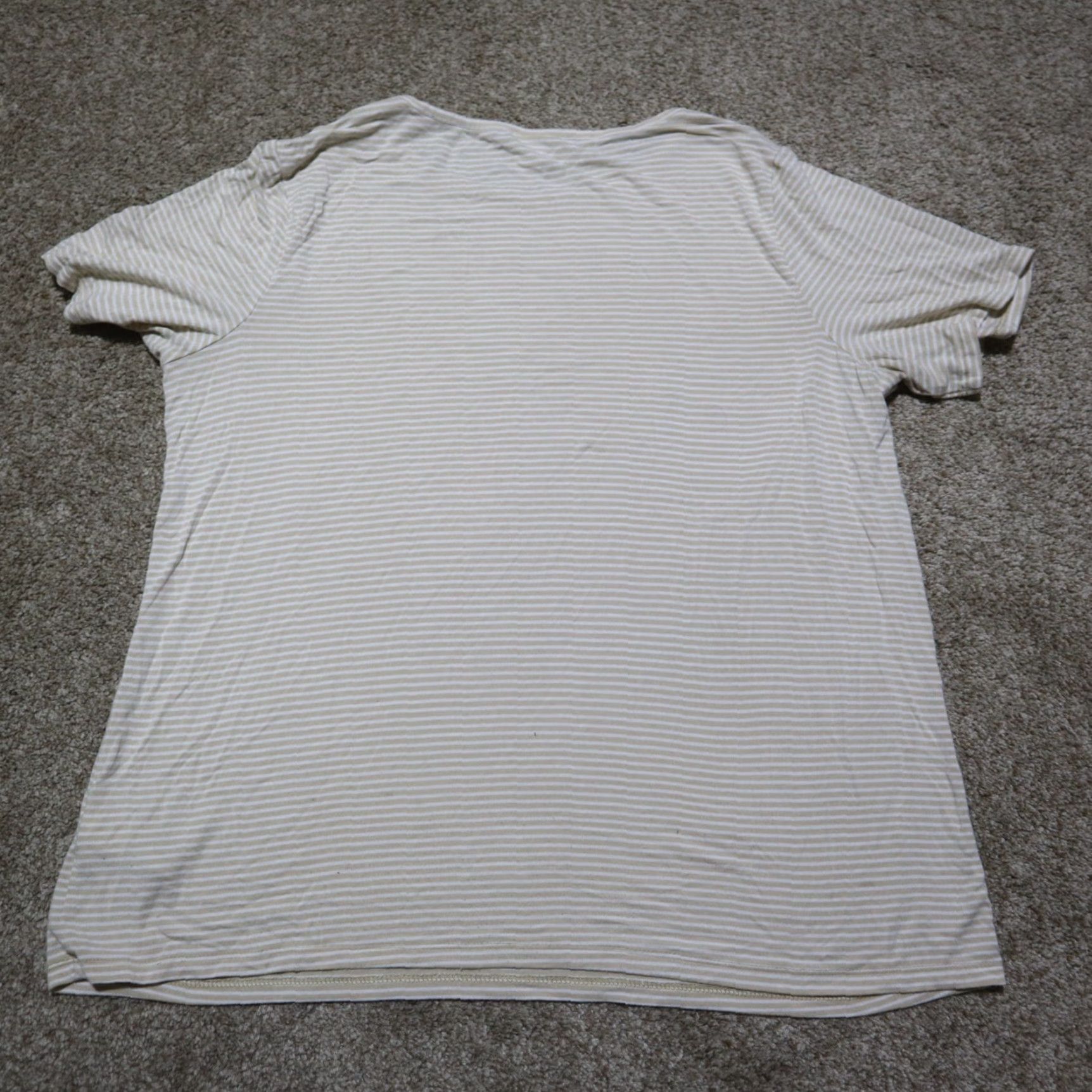 Old Navy Old Navy Shirt Women L Brown Striped Short Sleeve T-Shirt, Casual, Luxurious Navy Accents, Round Neck, 93% Cotton, 7% Polyester Size L / US 10 / IT 46 - 7 Thumbnail
