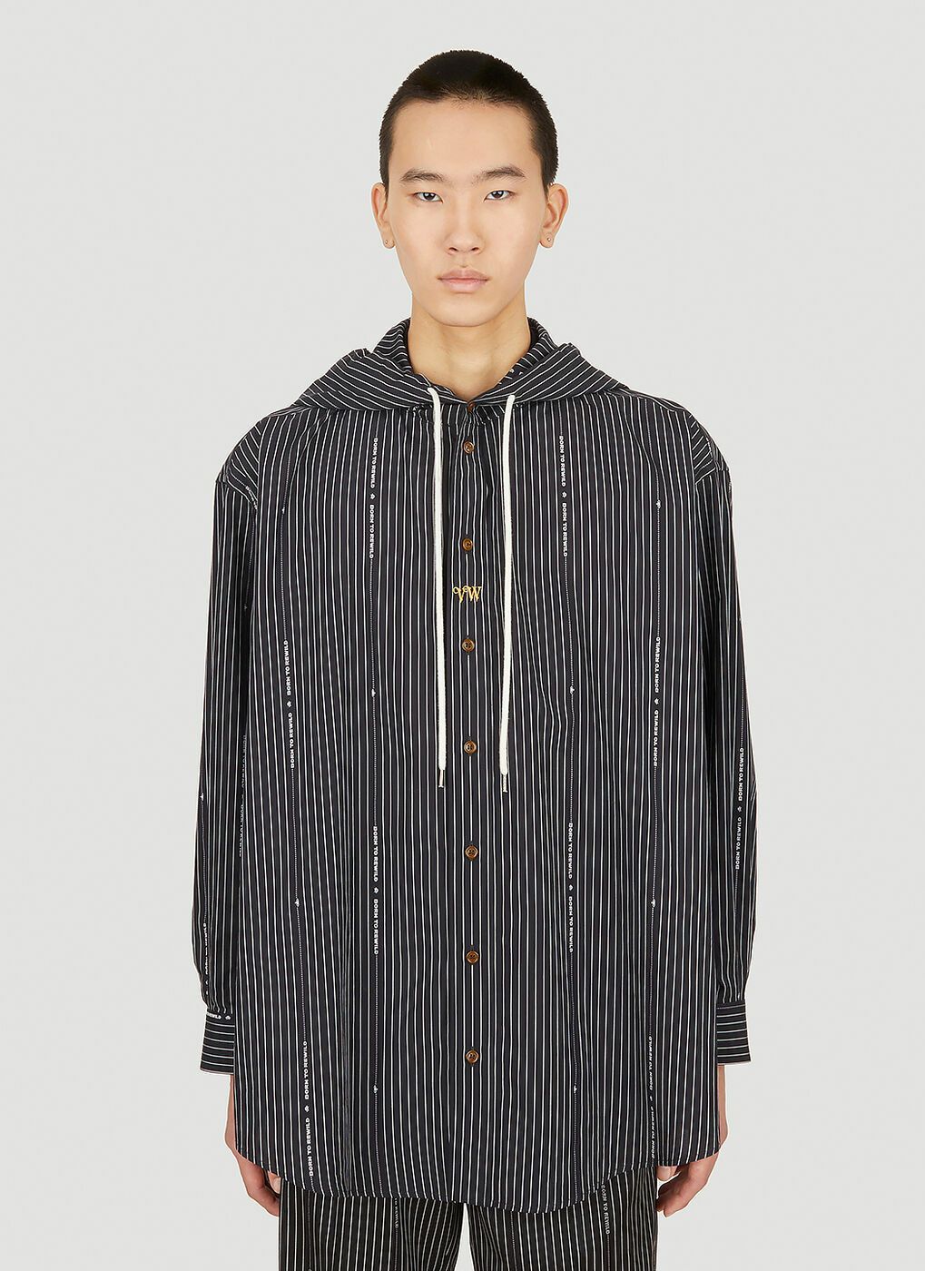 Vivienne Westwood o1y0525 Logo Striped Hooded Shirt in Black/White Size US XL / EU 56 / 4 - 1 Thumbnail