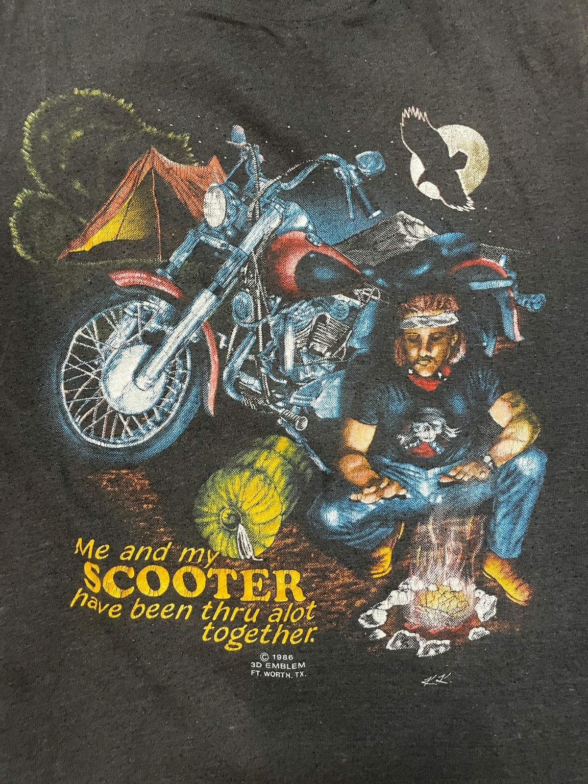 Harley Davidson 3D emblem Scooter Campfire 1986 Vintage T-shirt biker 86 Size US M / EU 48-50 / 2 - 1 Thumbnail