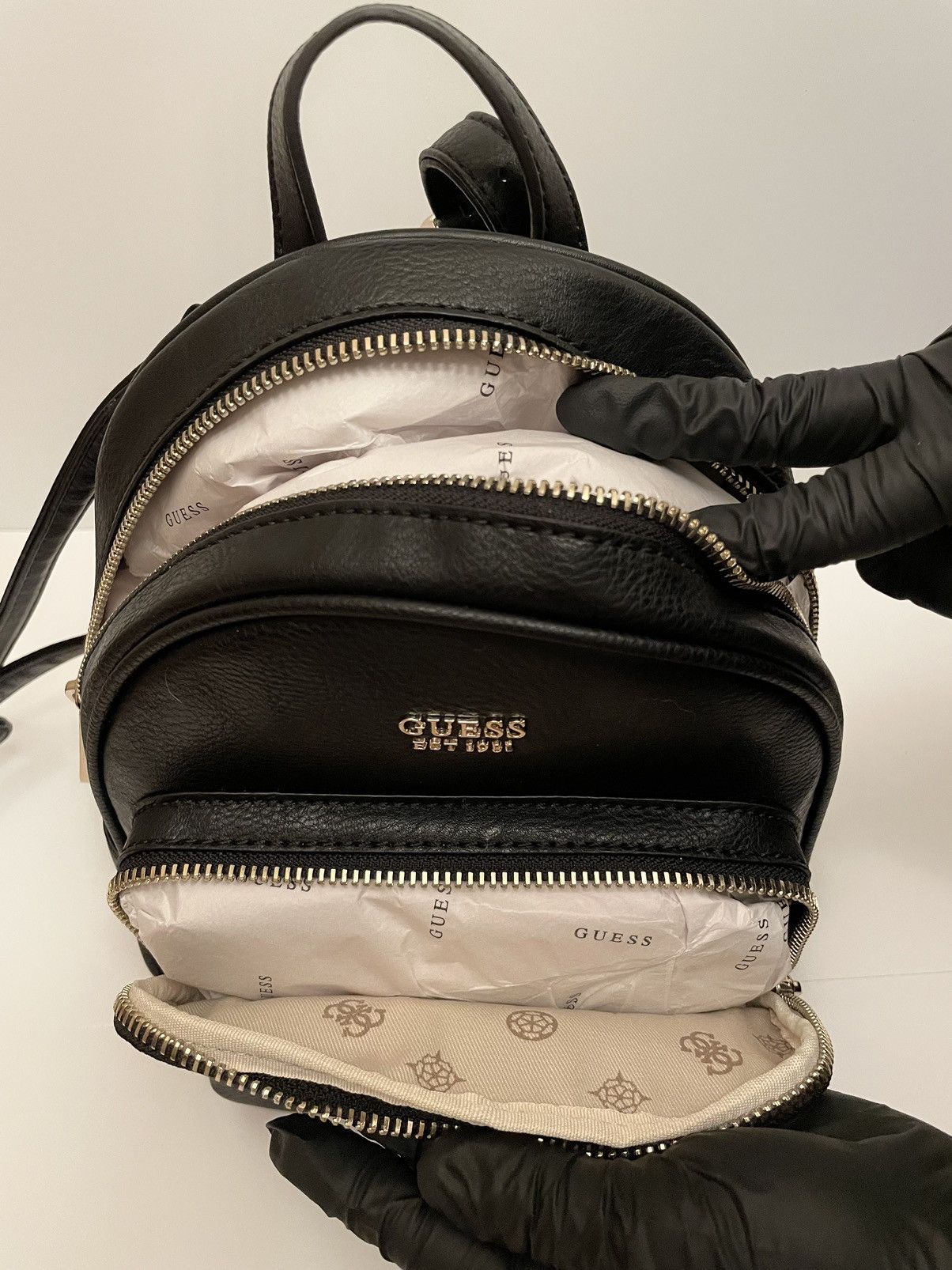 Guess GUESS Small Black & Gold Backpack Size ONE SIZE - 4 Thumbnail