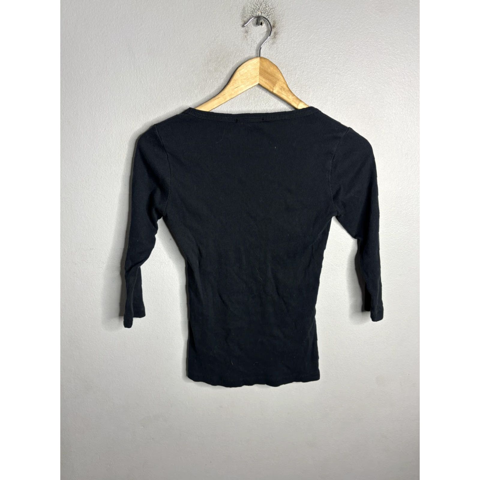 James Perse James Perse Shirt Womens 1 Black Scoop Neck 3/4 Sleeve Ribbed Knit Top Size XS / US 0-2 / IT 36-38 - 4 Thumbnail