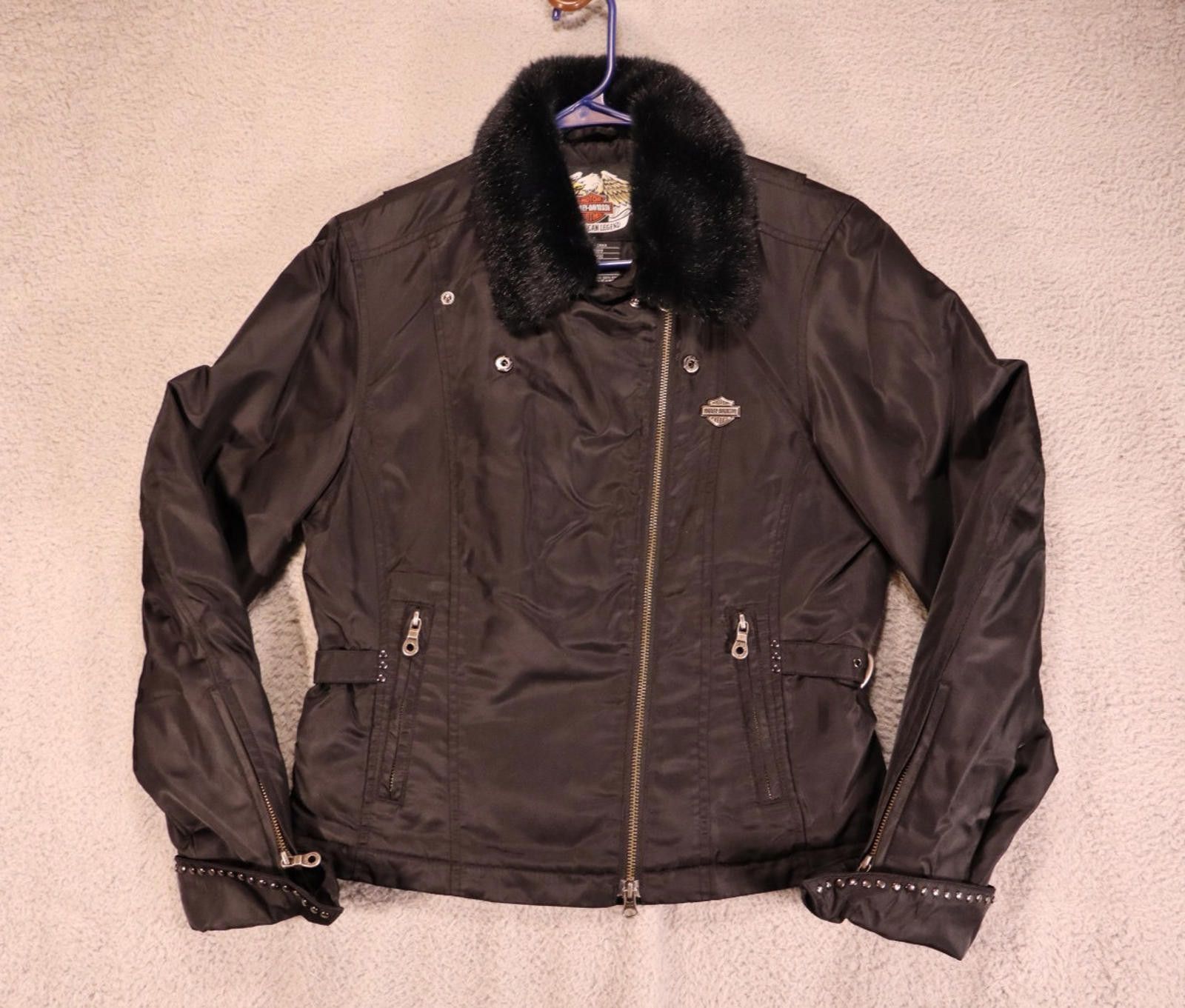 Other Harley Davidson Women Small Black Studded Fur collar Jacket Size ONE SIZE - 3 Thumbnail