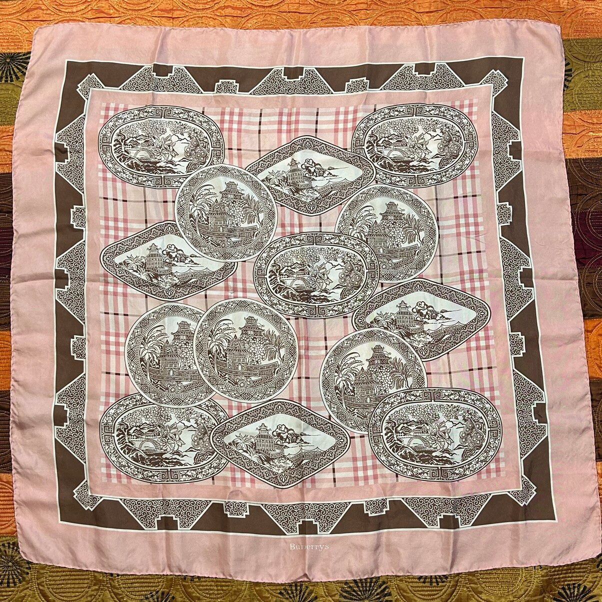 Burberry 80s Vintage Burberrys Very Rare Asian Art Silk Scarf Size ONE SIZE - 1 Thumbnail