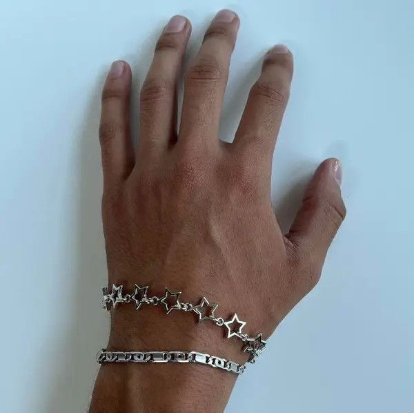 Jewelry y2k 2000s star stacked cute goth grunge silver bracelet Size ONE SIZE - 5 Thumbnail