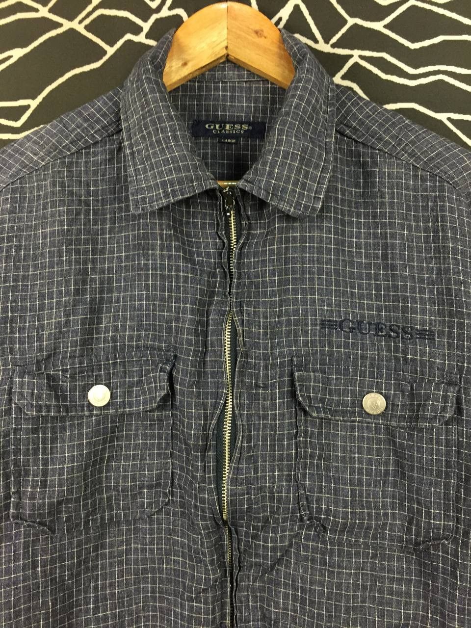 Guess Vtg GUESS Classics Linen Micro-Check Full Zip Shirt Jacket Size US L / EU 52-54 / 3 - 3 Thumbnail