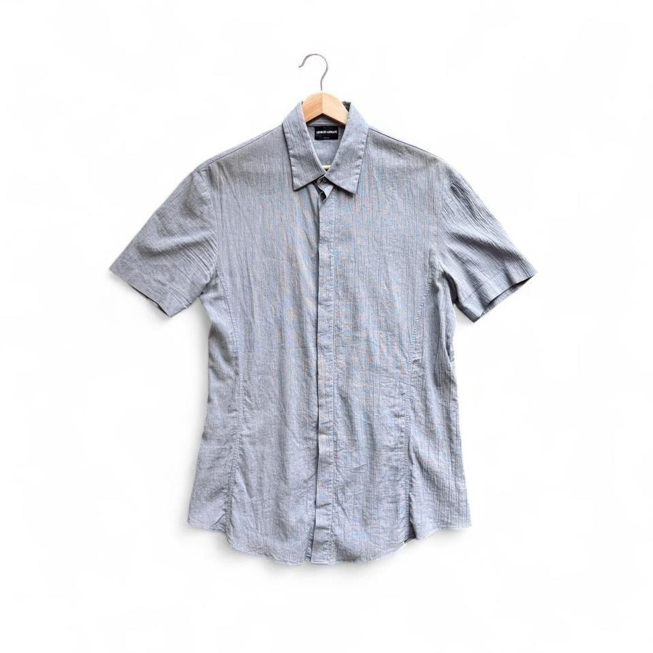 Giorgio Armani Giorgio Armani Feather Grey SS Cotton Crepe Shirt 15.5 39 Size US M / EU 48-50 / 2 - 1 Thumbnail