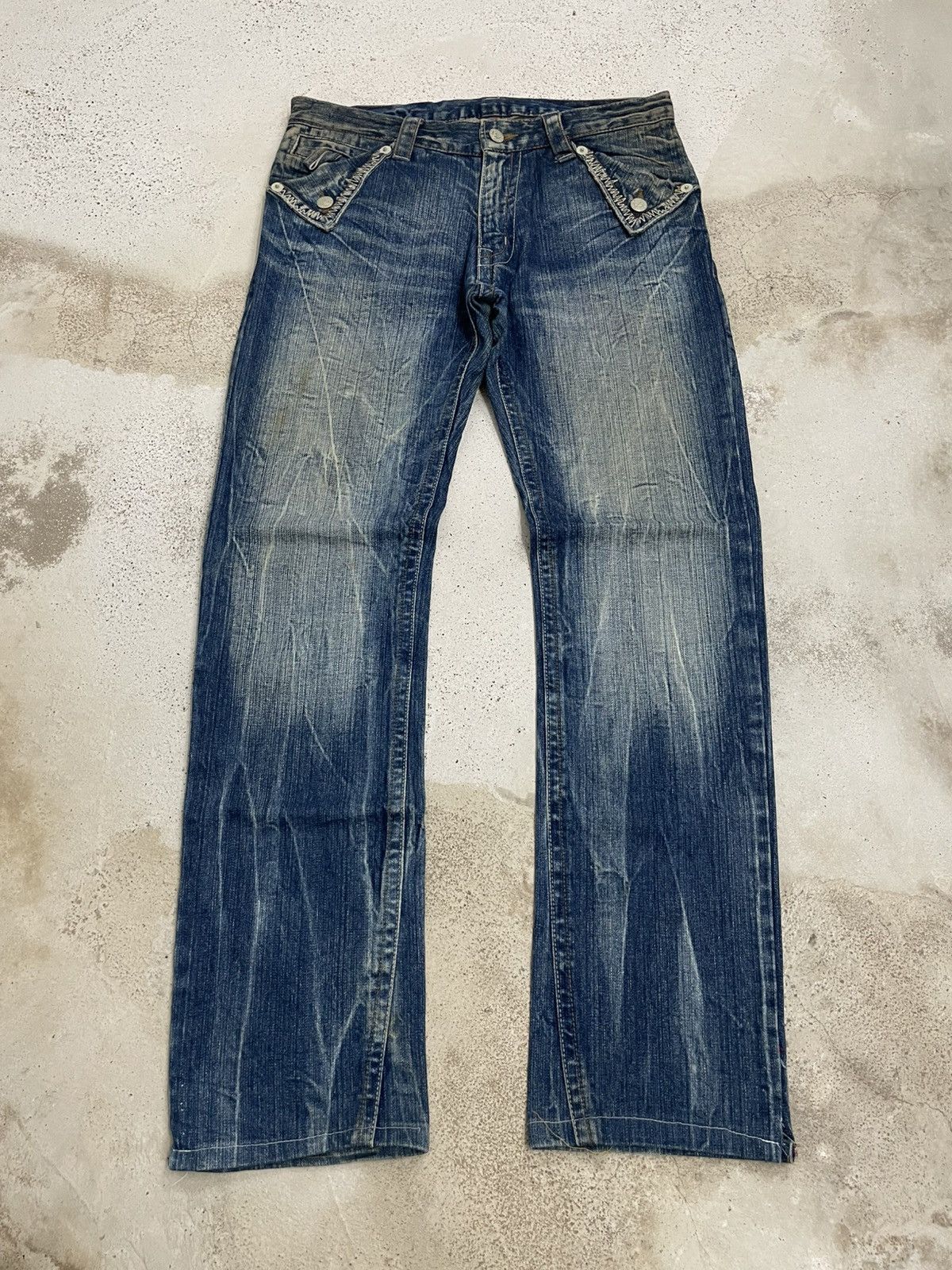 If Six Was Nine Raw Muddy Lightning Whisker Hard Stiching Buckle Back Denim Size US 30 / EU 46 - 3 Thumbnail