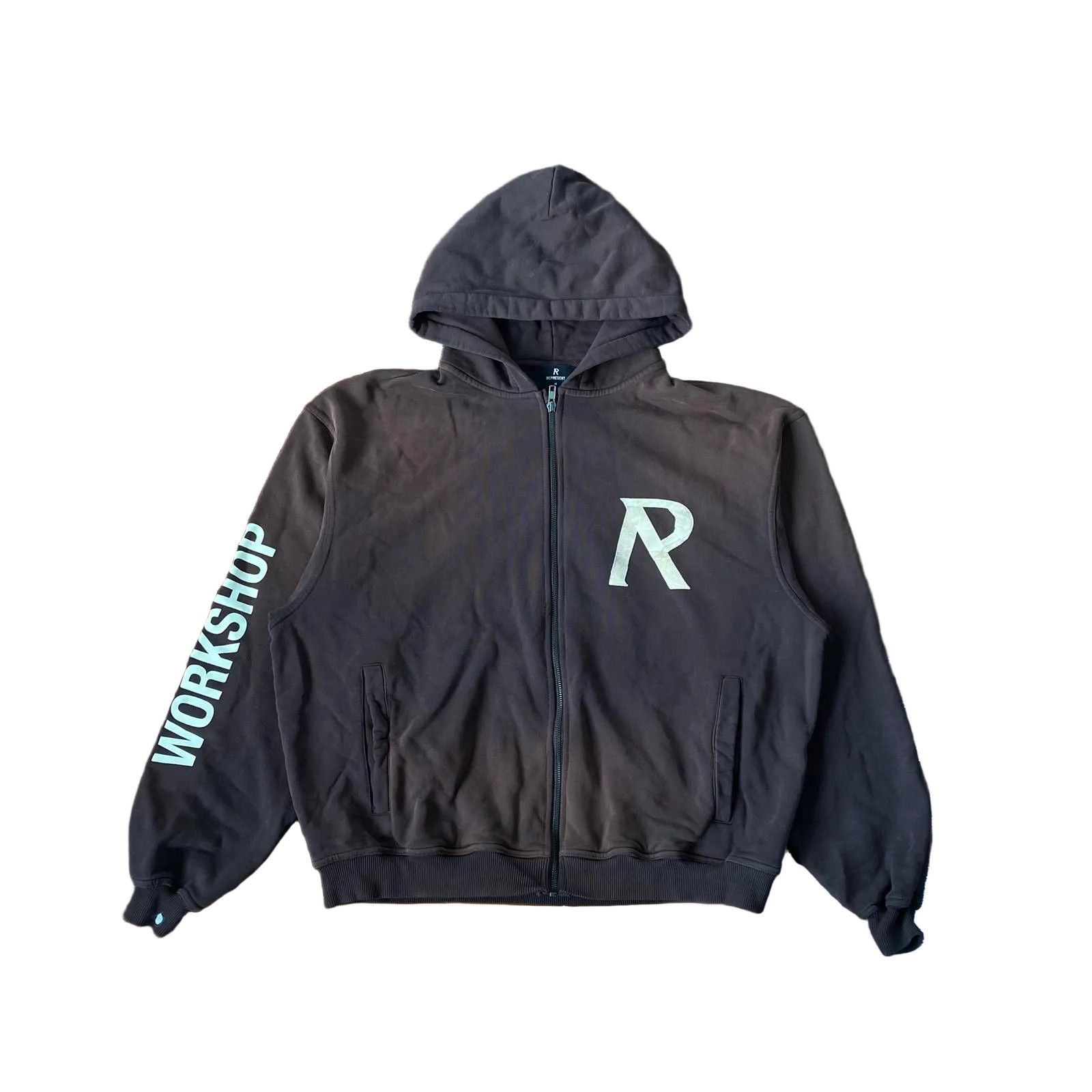 Represent Clo. Dark Brown Masking Tape Initial Logo Oversized Zip Hoodie Size US M / EU 48-50 / 2 - 1 Thumbnail
