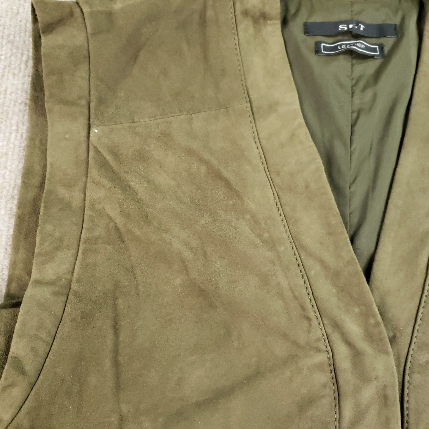 Vintage SET Dress Women Size 4 Green Suede Leather Sleeveless Midi Belted Pockets V Neck Size S / US 4 / IT 40 - 7 Thumbnail