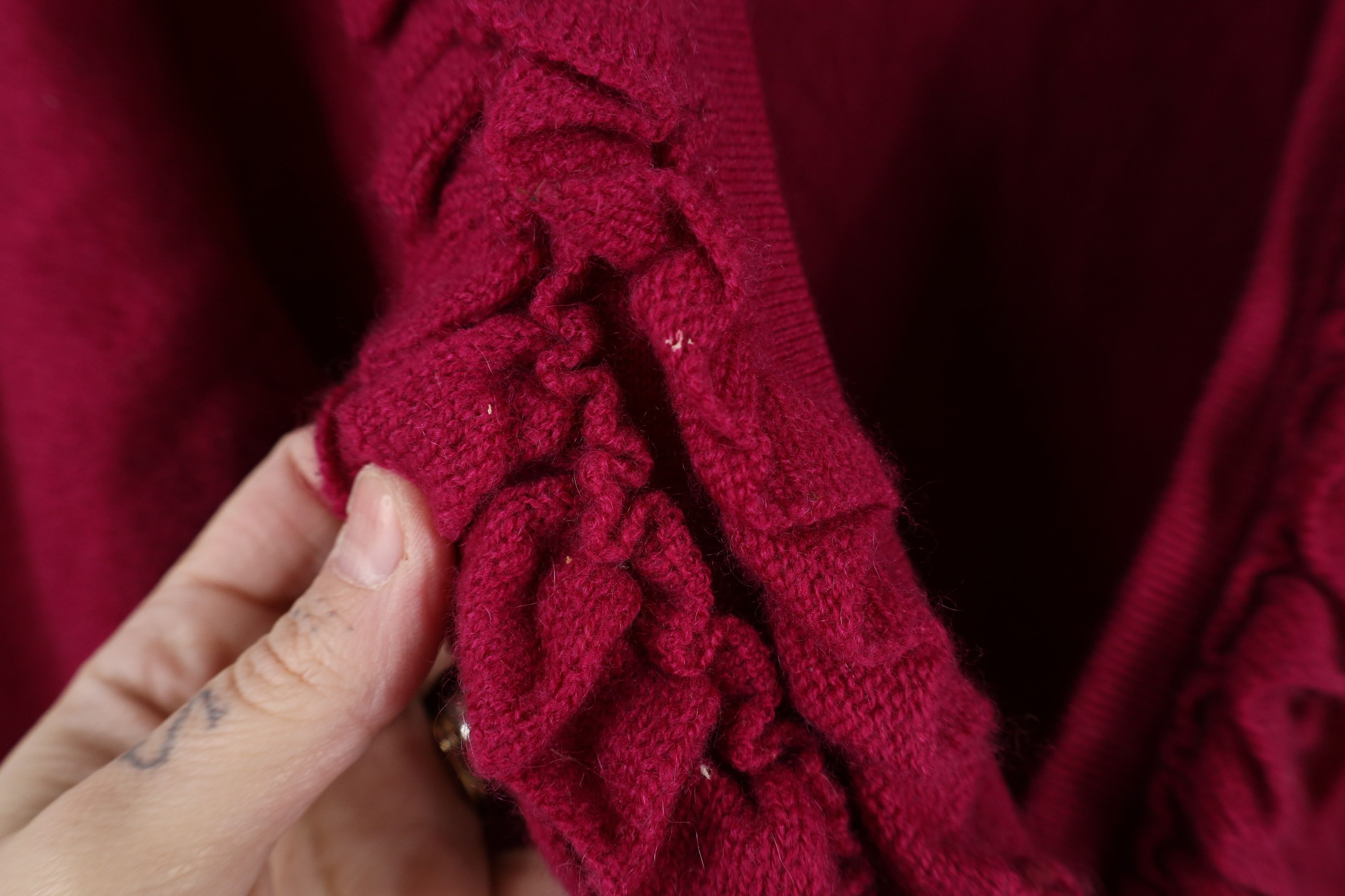 Vintage Vintage 90s Soft Cashmere Knit Ruffled Cardigan Sweater Pink Size XL / US 12-14 / IT 48-50 - 5 Thumbnail