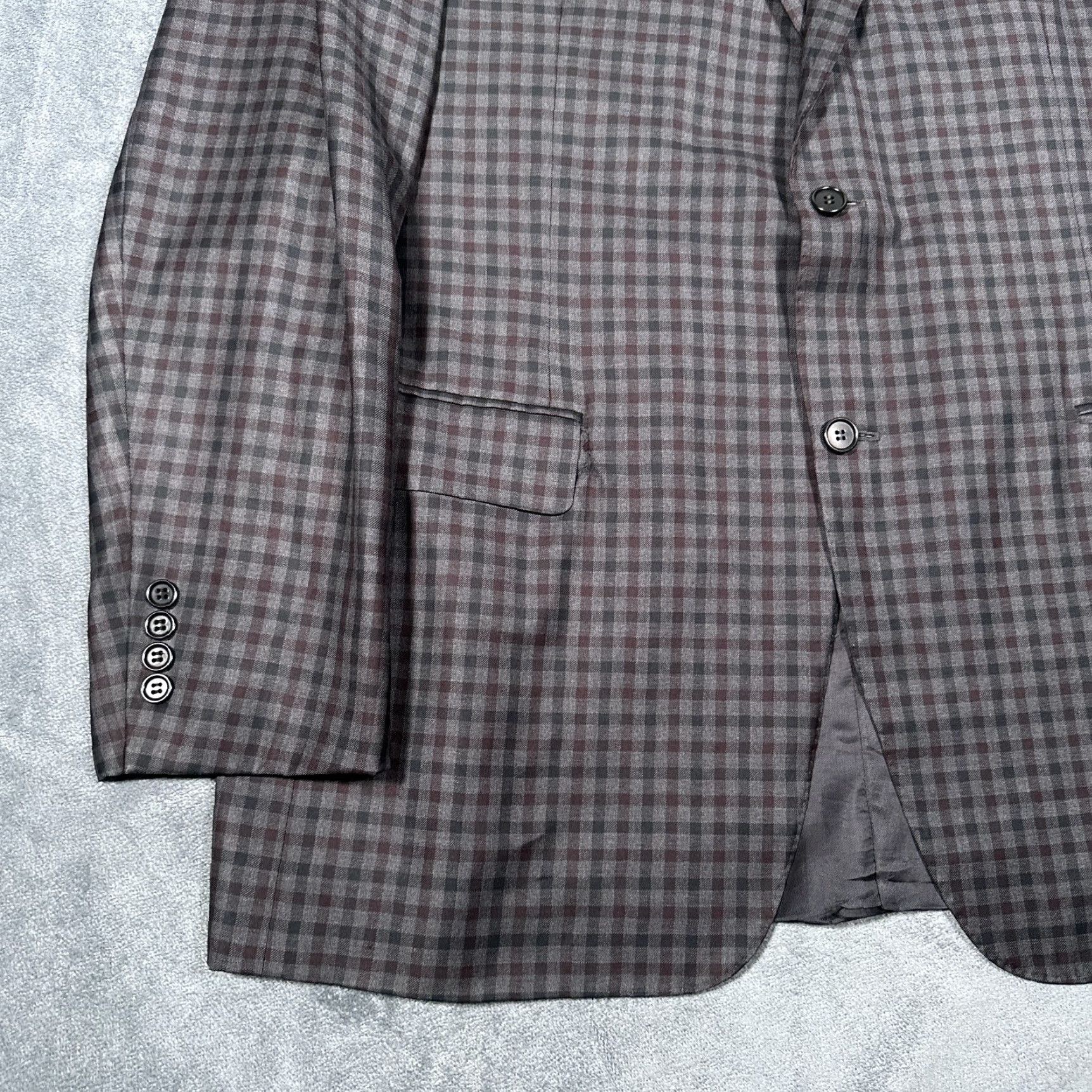 Canali Canali 1934 Blazer Men Wool Check Gray Burgundy 46R EU56 Two-Button Notch Lapel 2-Piece Regular Jacket Blazer Vintage N/A Mens Size 46R - 6 Thumbnail