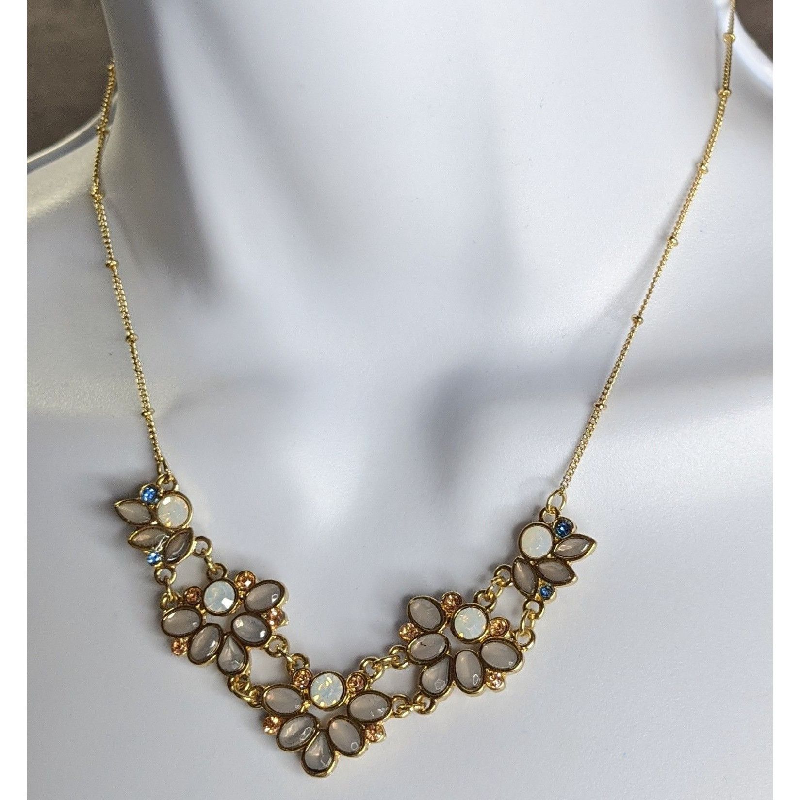Other Floral Gold Tone Necklace With Faux Opal & Rhinestone Accent Size ONE SIZE - 5 Thumbnail
