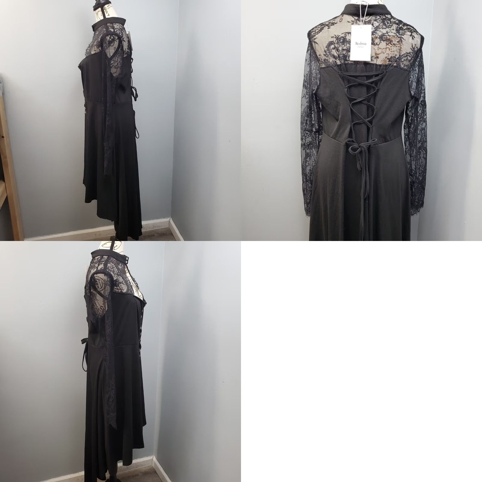 Vintage Nextmia Sheath Dress Women Size 16 Black Choker Neck Hook & Eye Front Lace Up Back Casual Sleeve Knee Length Formal Party Dress Size XXL / US 16-18 / IT 52-54 - 8 Thumbnail