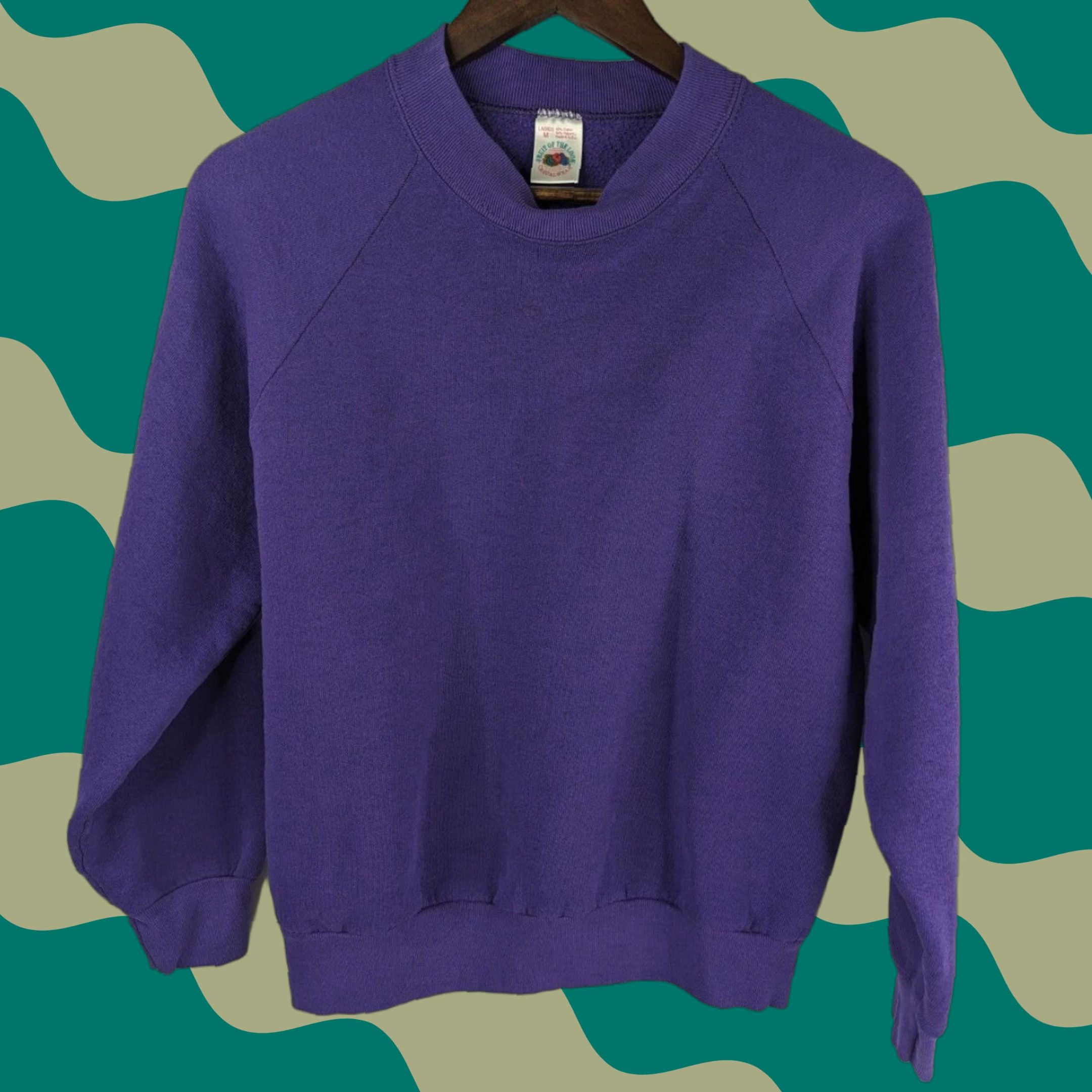 Fruit Of The Loom VINTAGE Fruit of the Loom Raglan Crewneck Sweatshirt Womens M Purple 90s Knit Cotton Blend Solid Long Sleeve Crew Neck Pullover Activewear Size M / US 6-8 / IT 42-44 - 1 Thumbnail