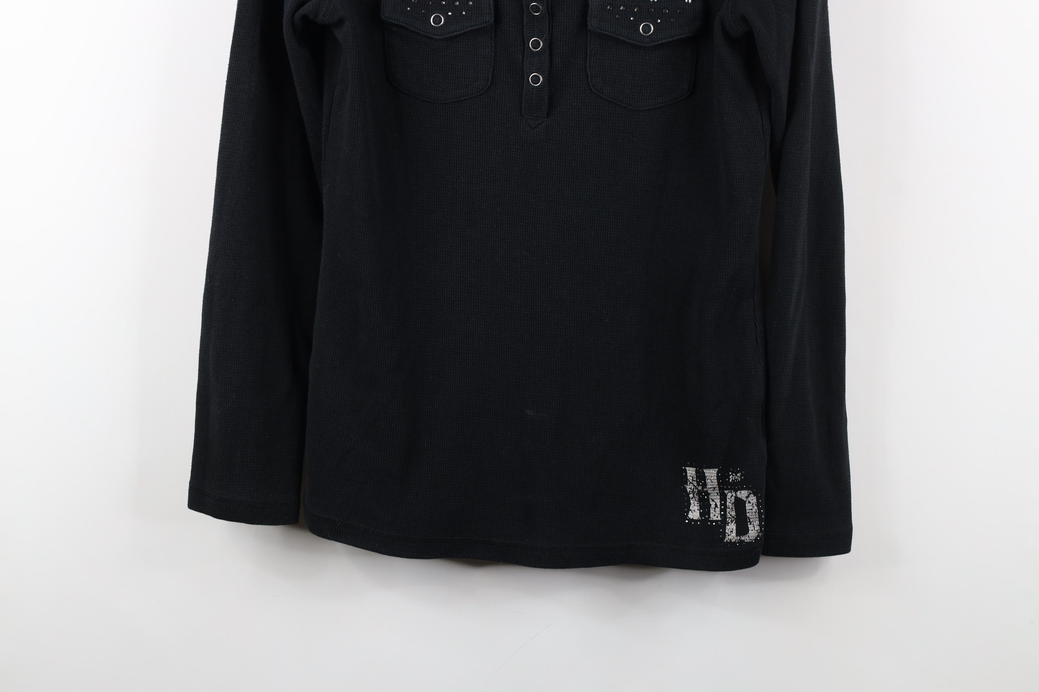 Harley Davidson × Vintage Vintage Y2K Harley Davidson Waffle Knit Henley T-Shirt Size M / US 6-8 / IT 42-44 - 3 Thumbnail