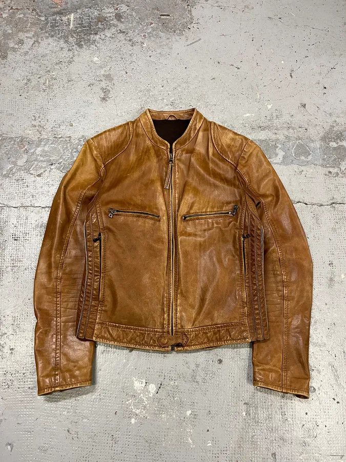 Prada 2000s Prada Brown Aged Leather Biker Jacket Size US S / EU 44-46 / 1 - 1 Thumbnail