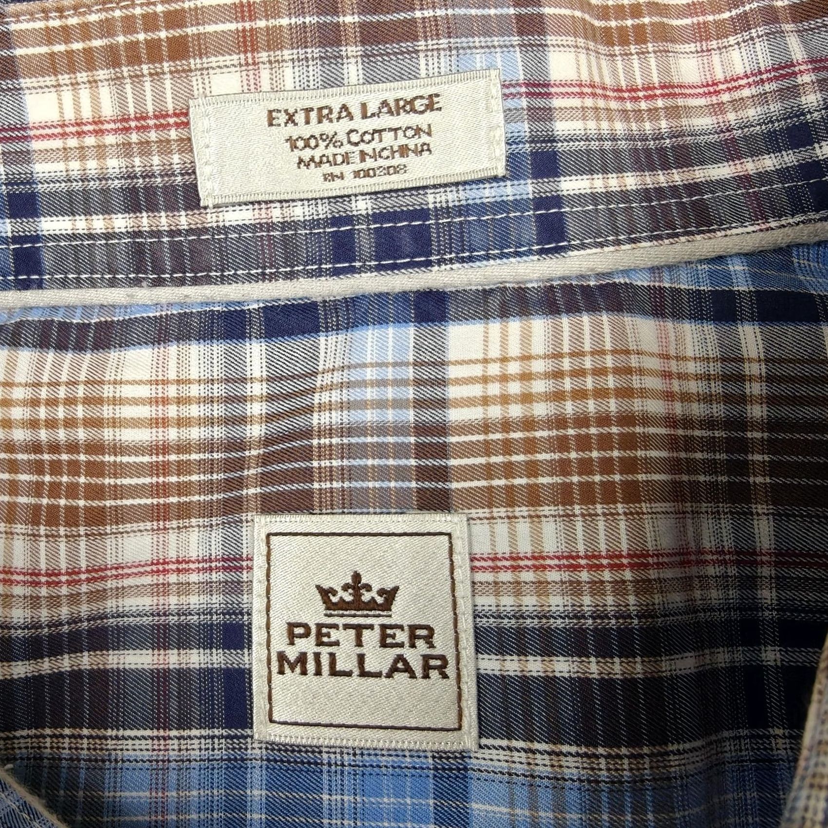 Peter Millar Peter Millar Shirt Mens XL Blue Plaid Cotton Long Sleeve Button-Up Casual Size US XL / EU 56 / 4 - 4 Thumbnail